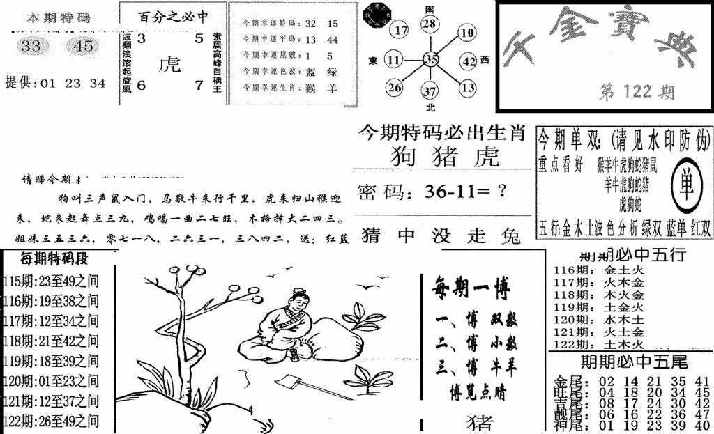 六合彩122期千金宝典(新图)(黑白)