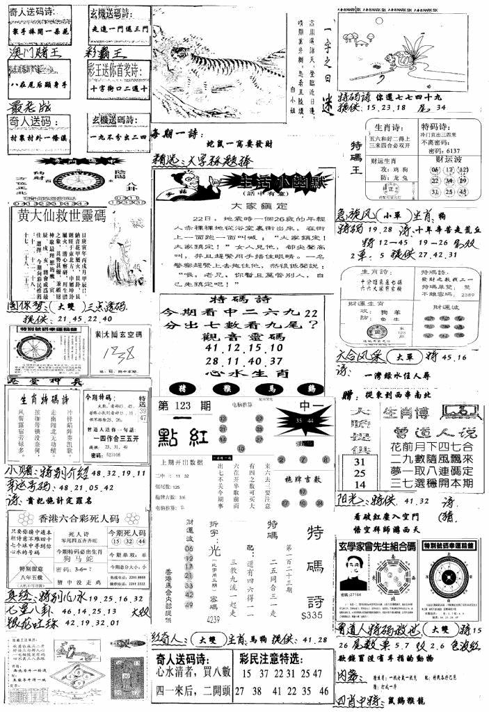 六合彩123期手写综合资料A(黑白)