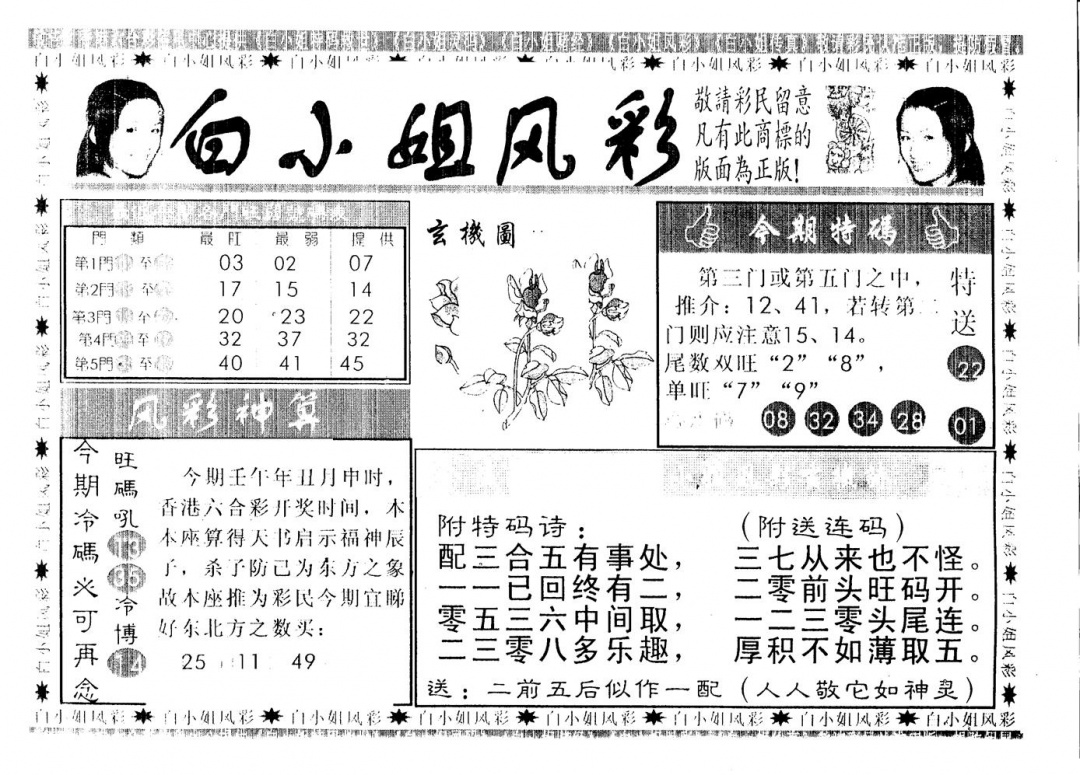 六合彩123期白姐风采(黑白)