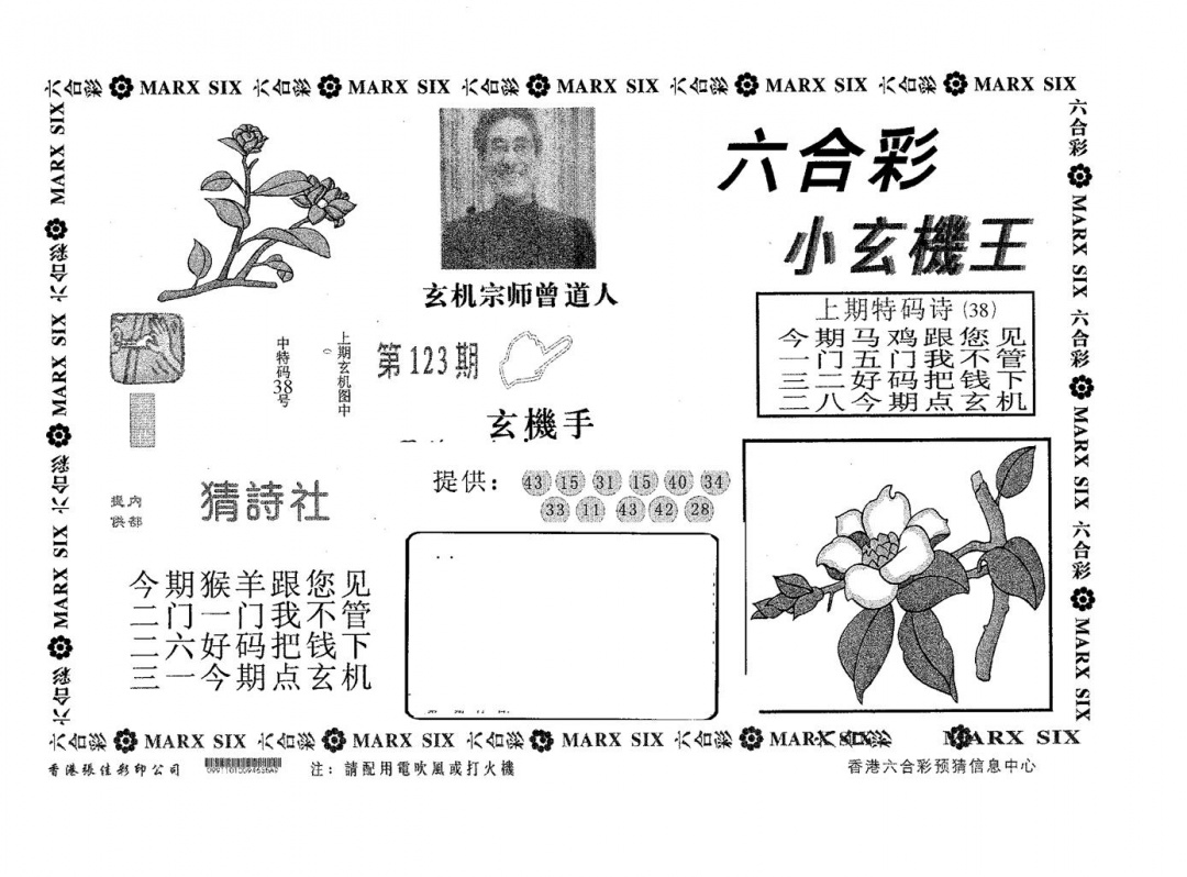 六合彩123期小玄机王(黑白)