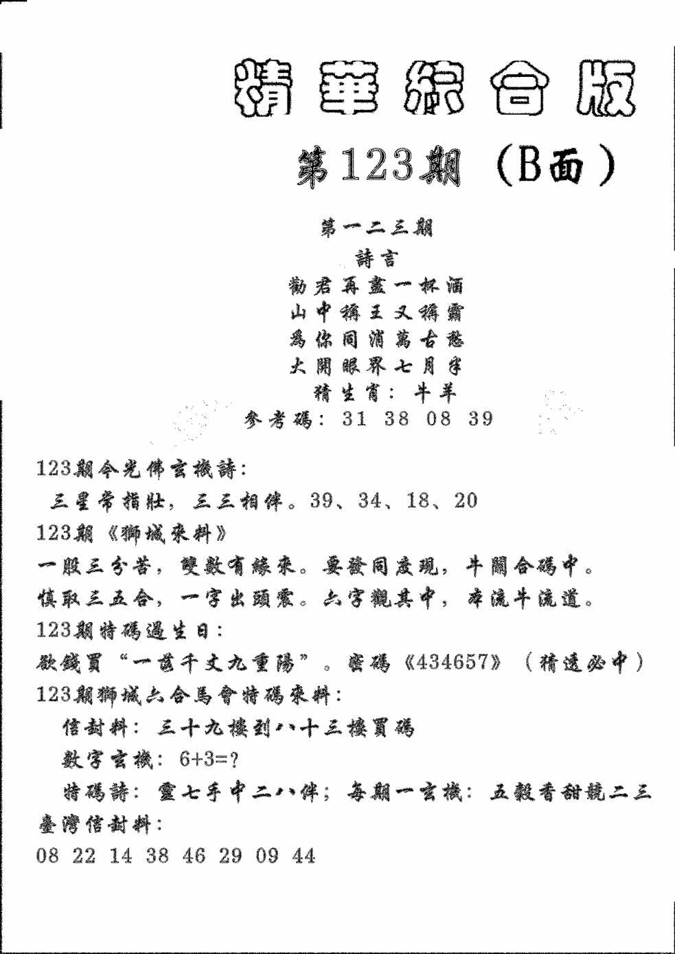 六合彩123期精华综合B(黑白)