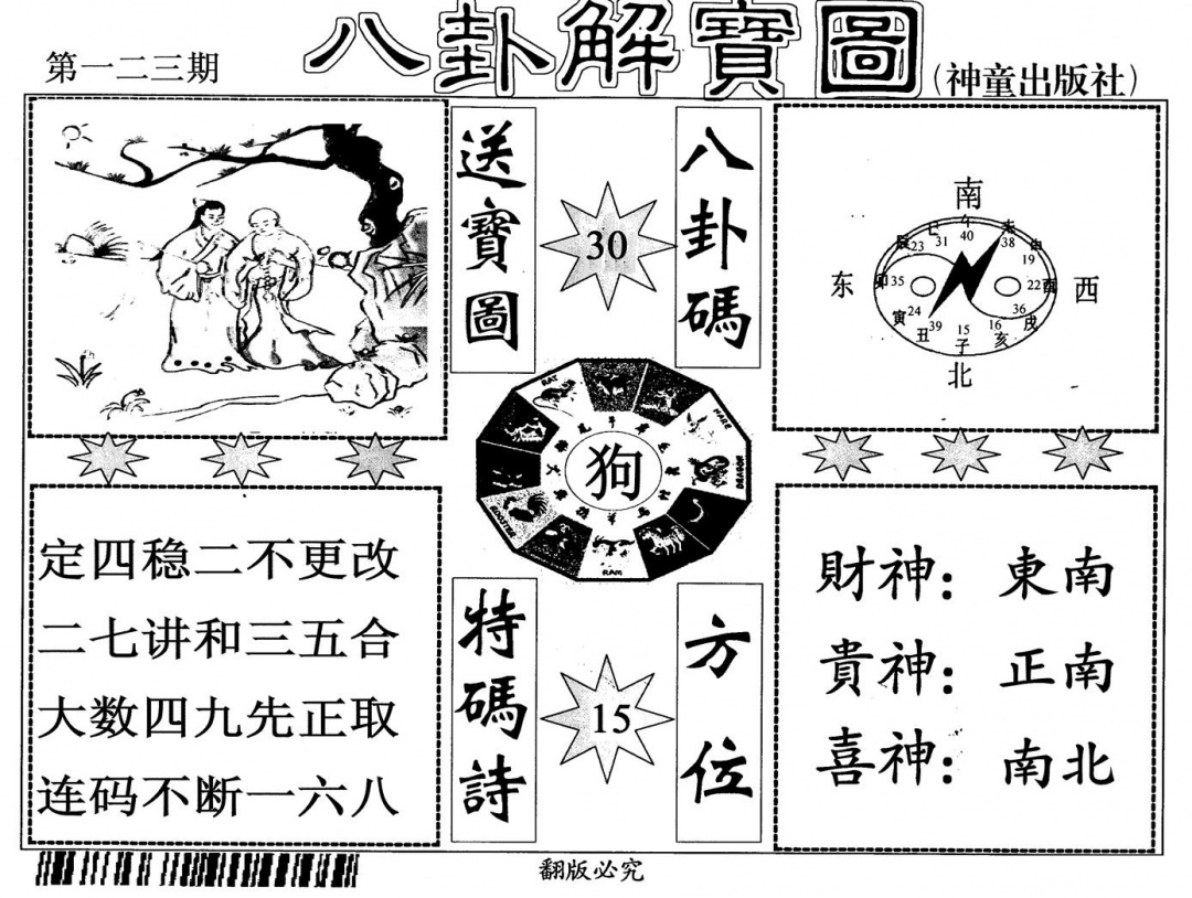 六合彩123期八卦解宝图(黑白)