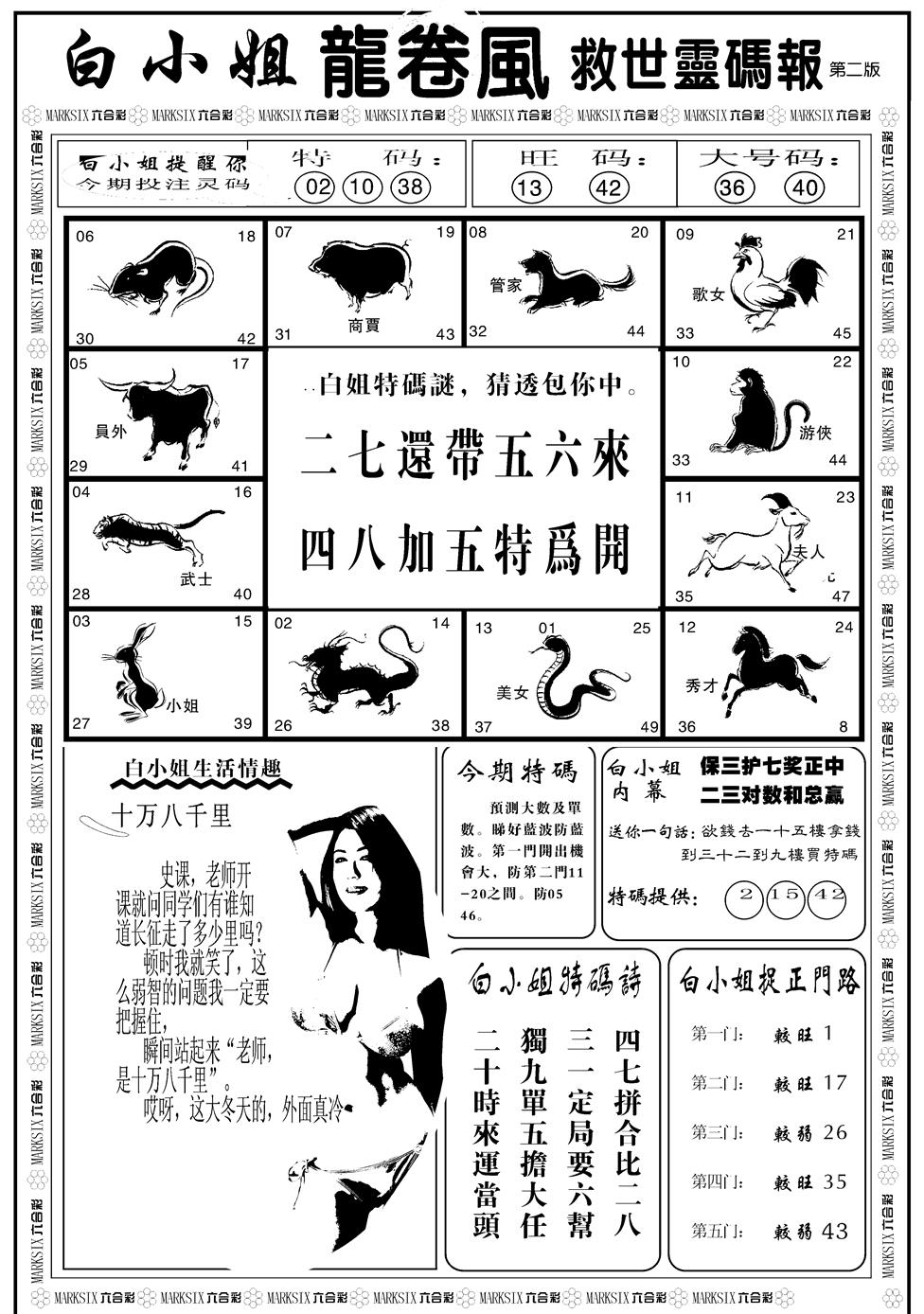 六合彩123期另版白姐龙卷风B(黑白)