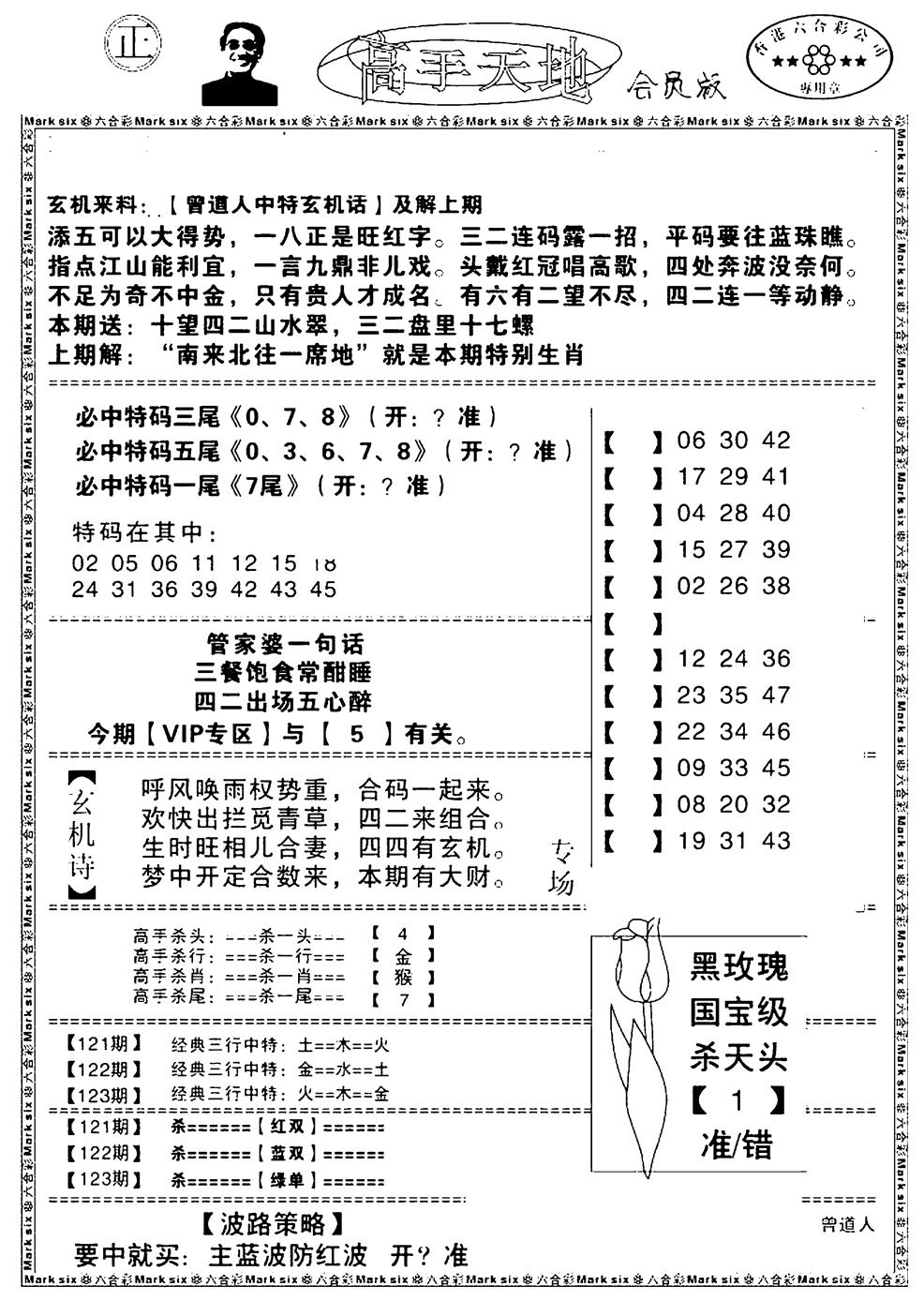 六合彩123期高手天地(黑白)
