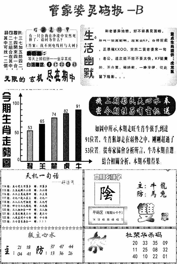 六合彩123期管家婆灵码报B(新图)(黑白)