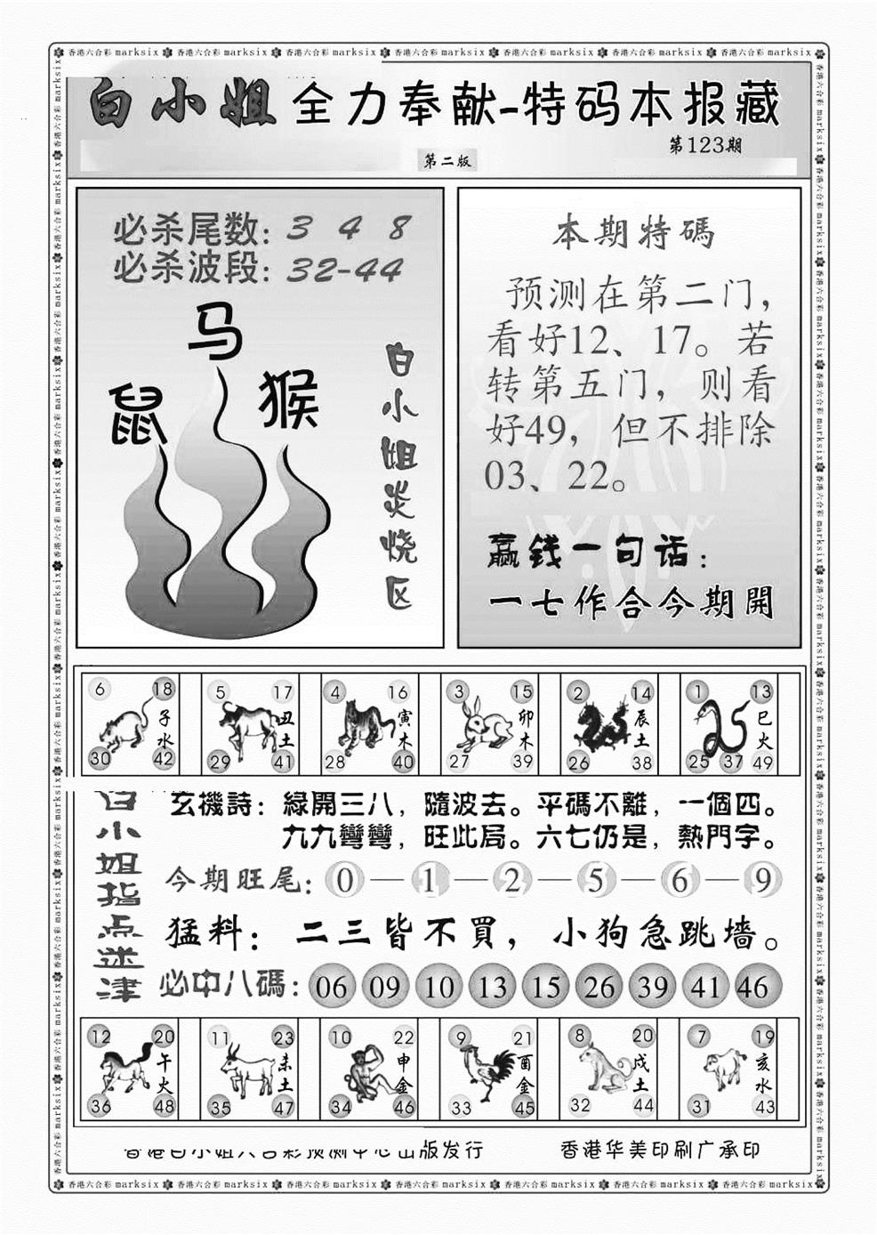 六合彩123期白小姐救世民B（新图）(黑白)