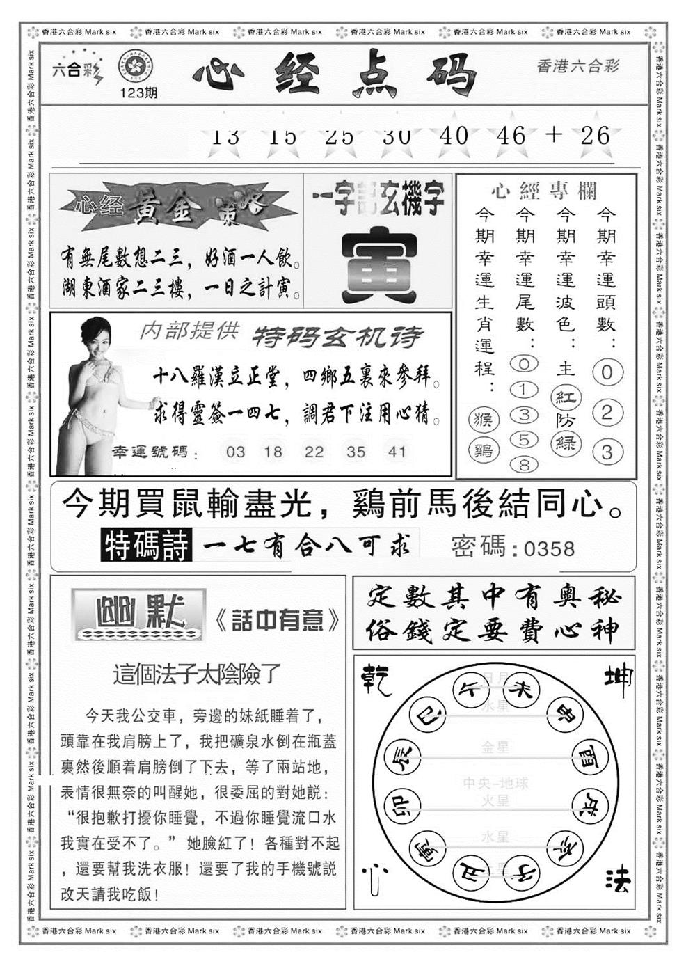 六合彩123期心经点码b（新图）(黑白)