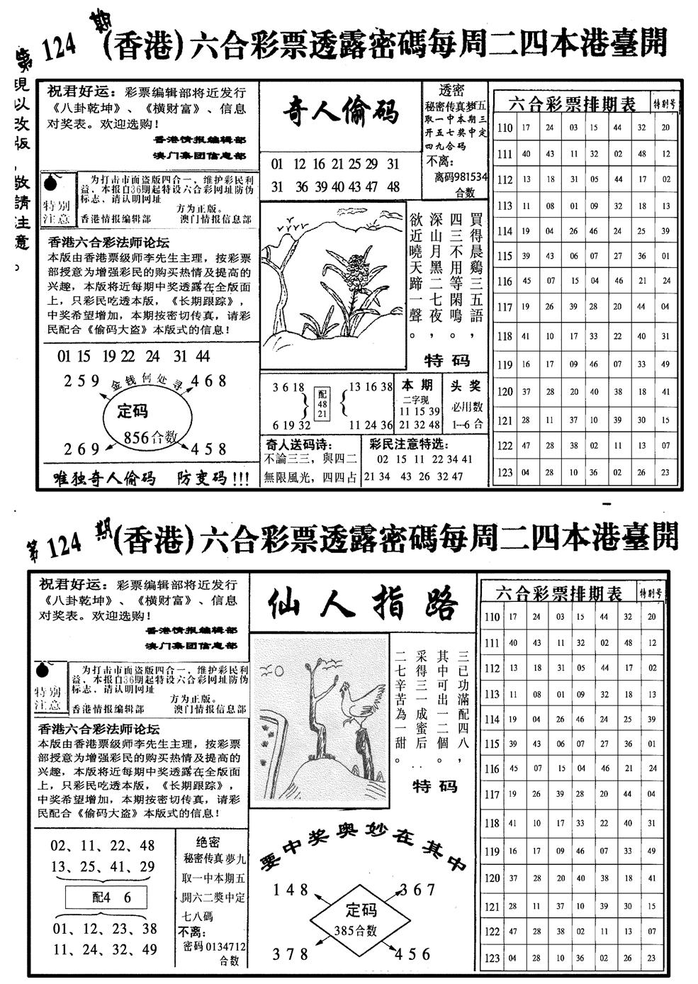 六合彩124期龙仔四合二(黑白)