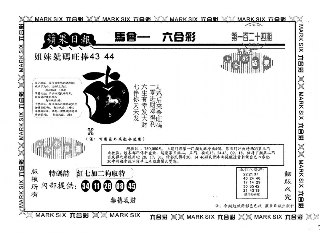 六合彩124期苹果日报B(黑白)