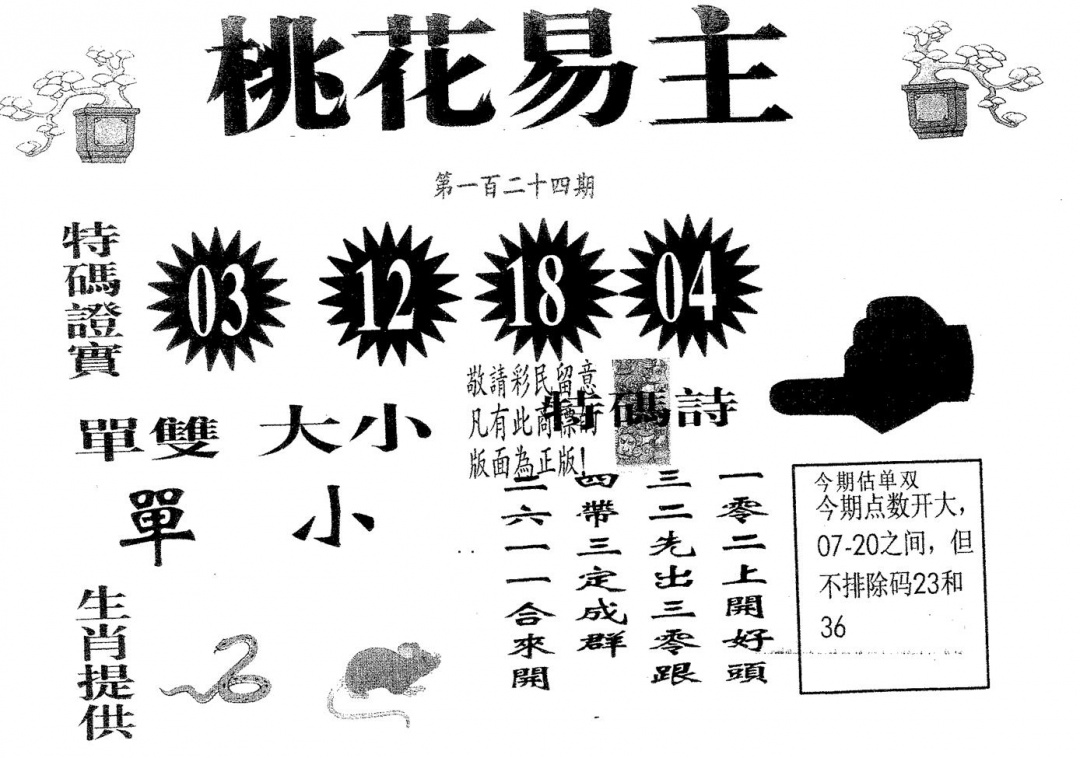 六合彩124期桃花易主(黑白)