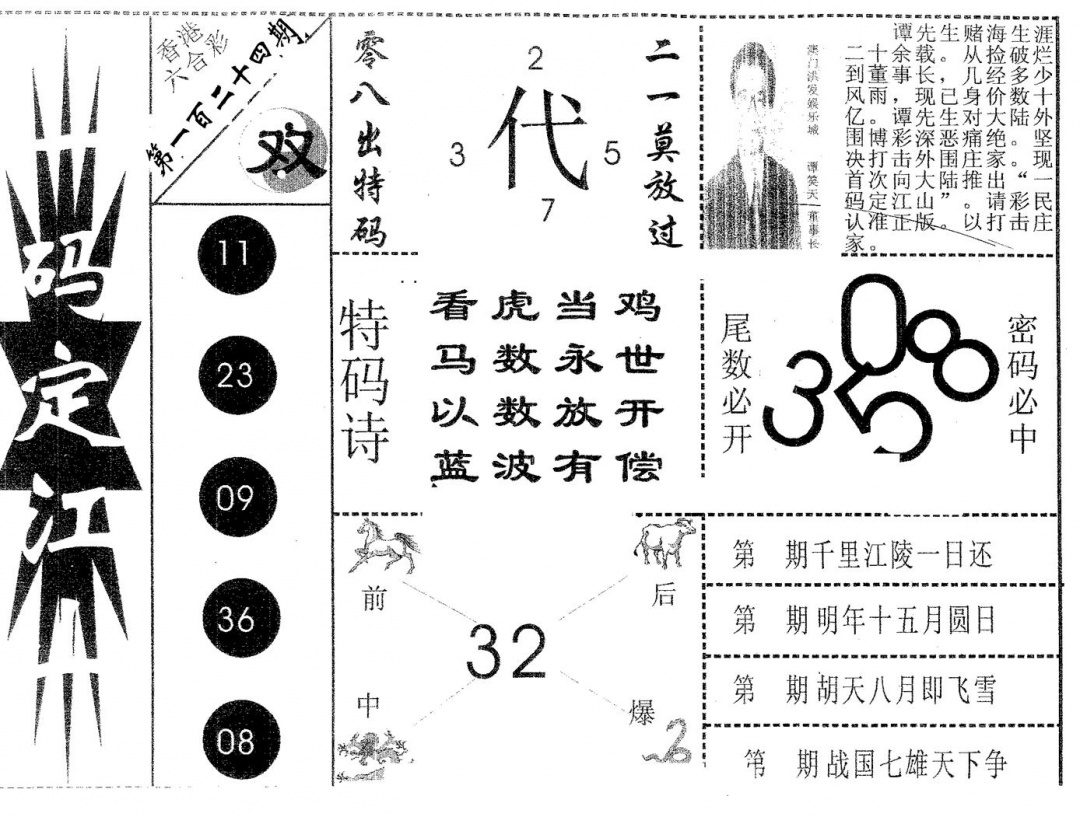 六合彩124期一码定江山(黑白)