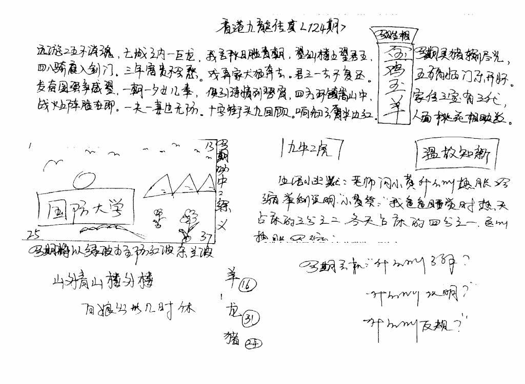 六合彩124期手写九龙内幕B(黑白)
