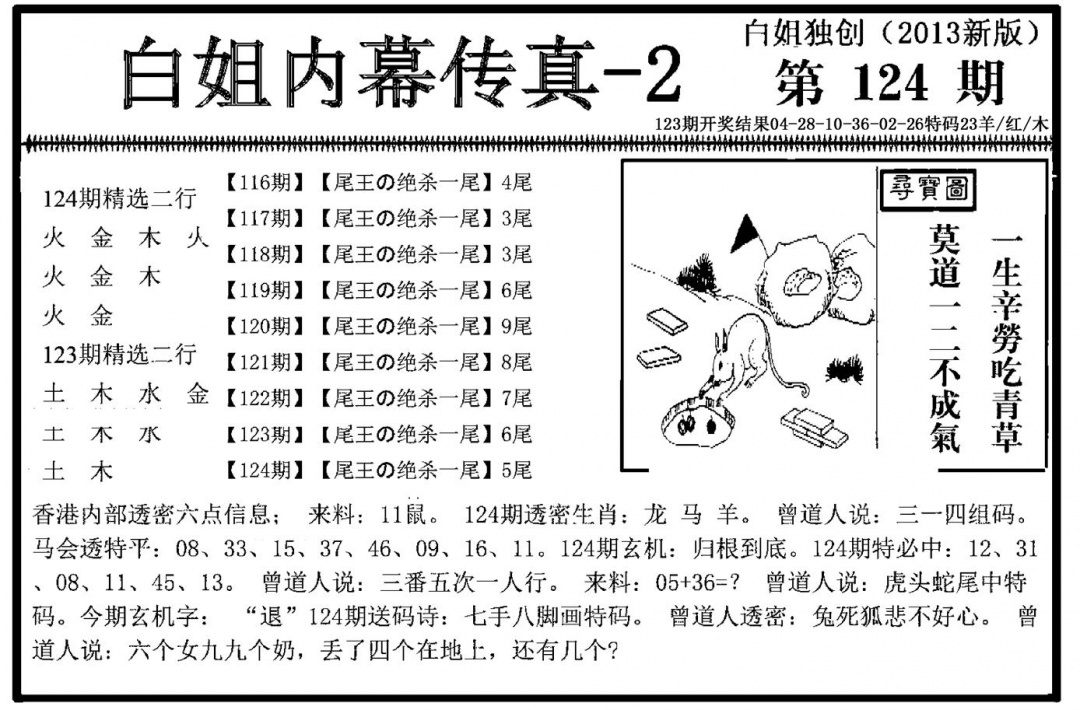 六合彩124期白姐内幕传真-2(新图)(黑白)
