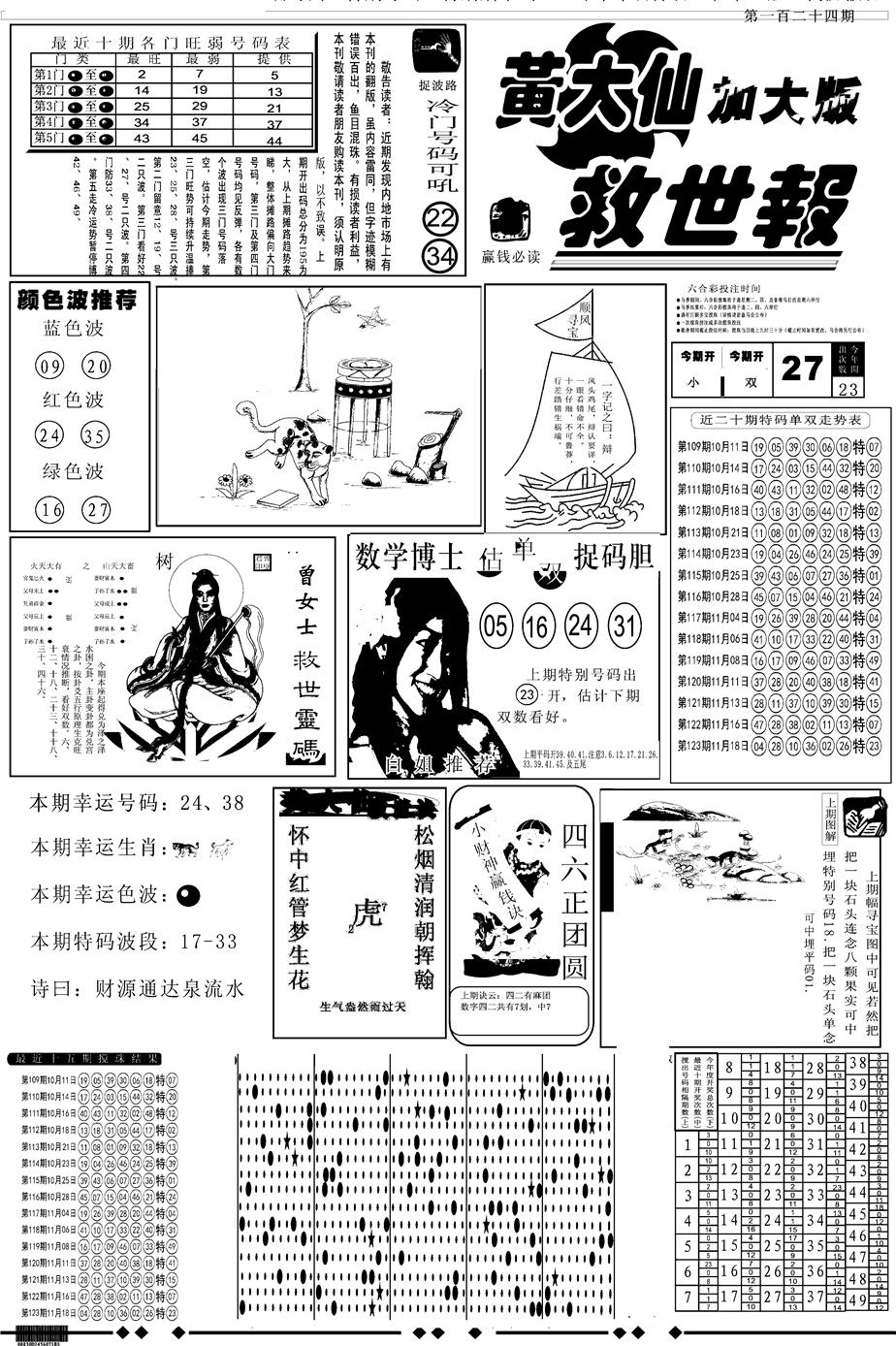 六合彩124期另版大救世A(黑白)