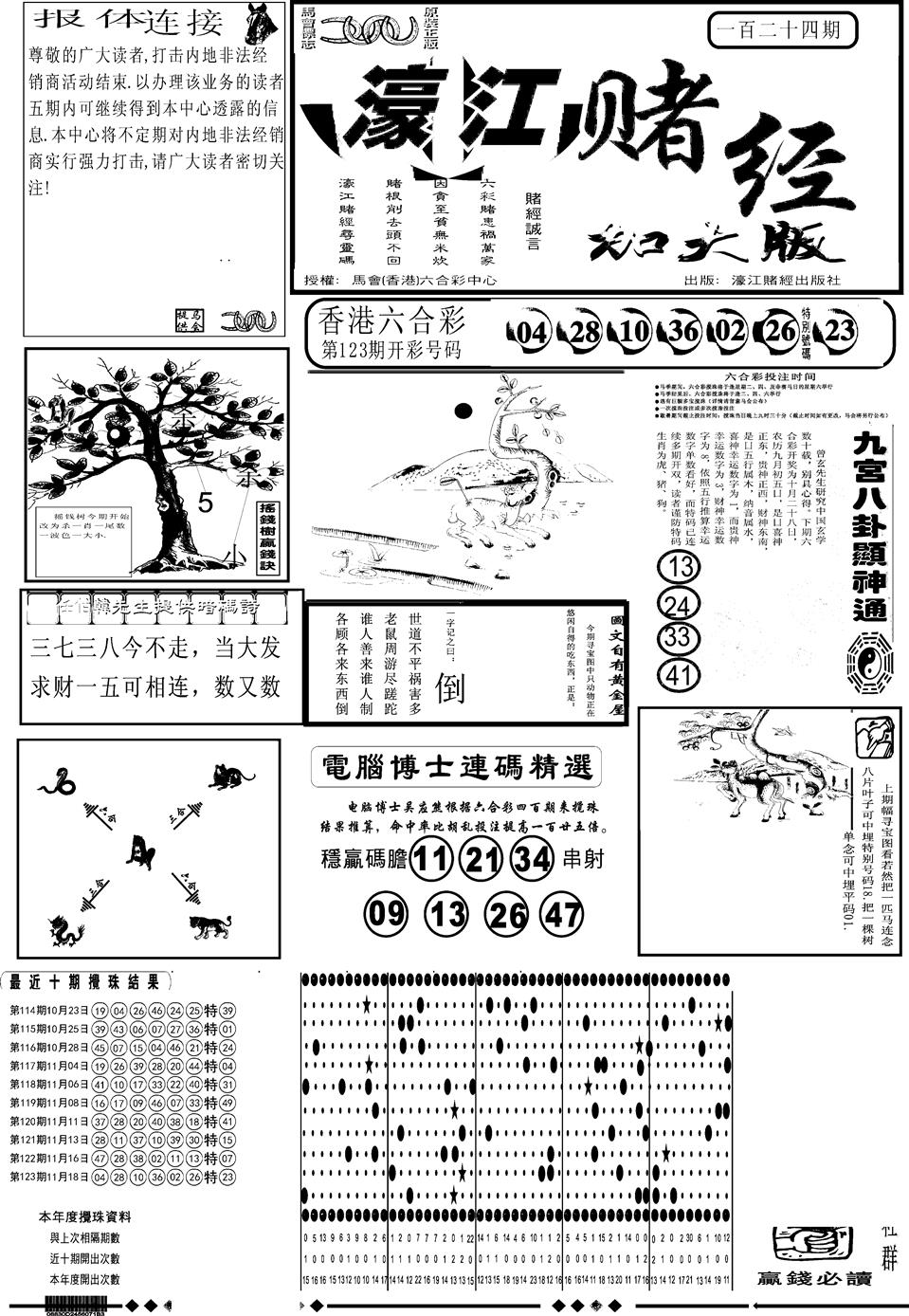 六合彩124期另版大濠江A(黑白)