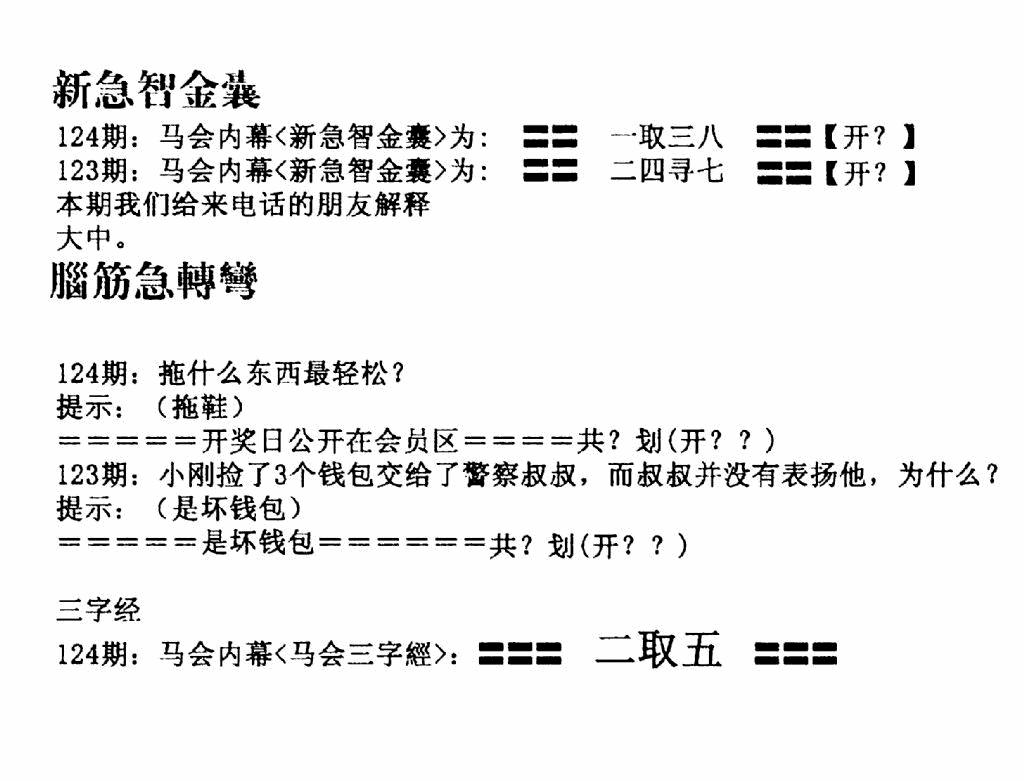 六合彩124期新急智金囊(黑白)
