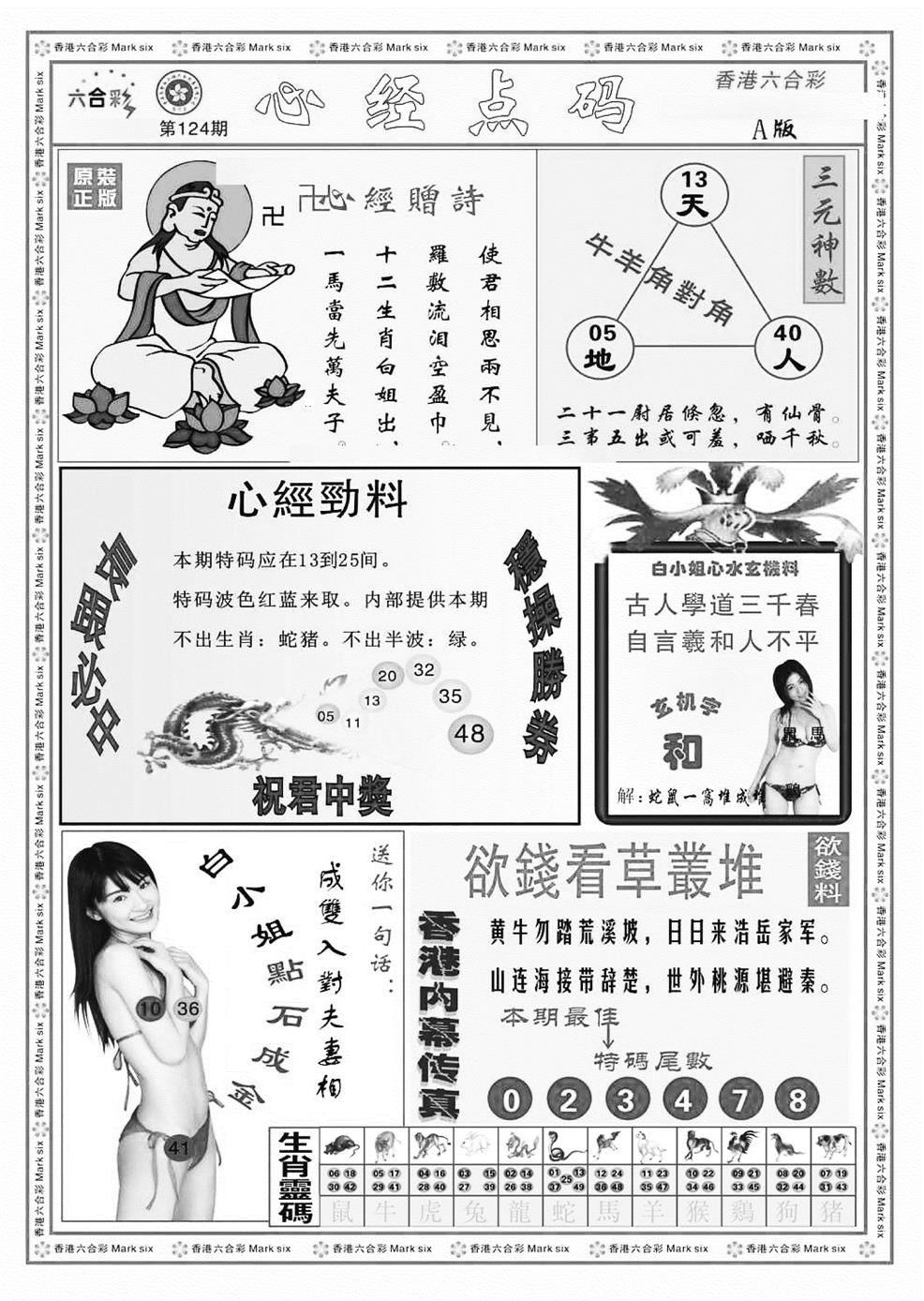 六合彩124期心经点码a（新图）(黑白)