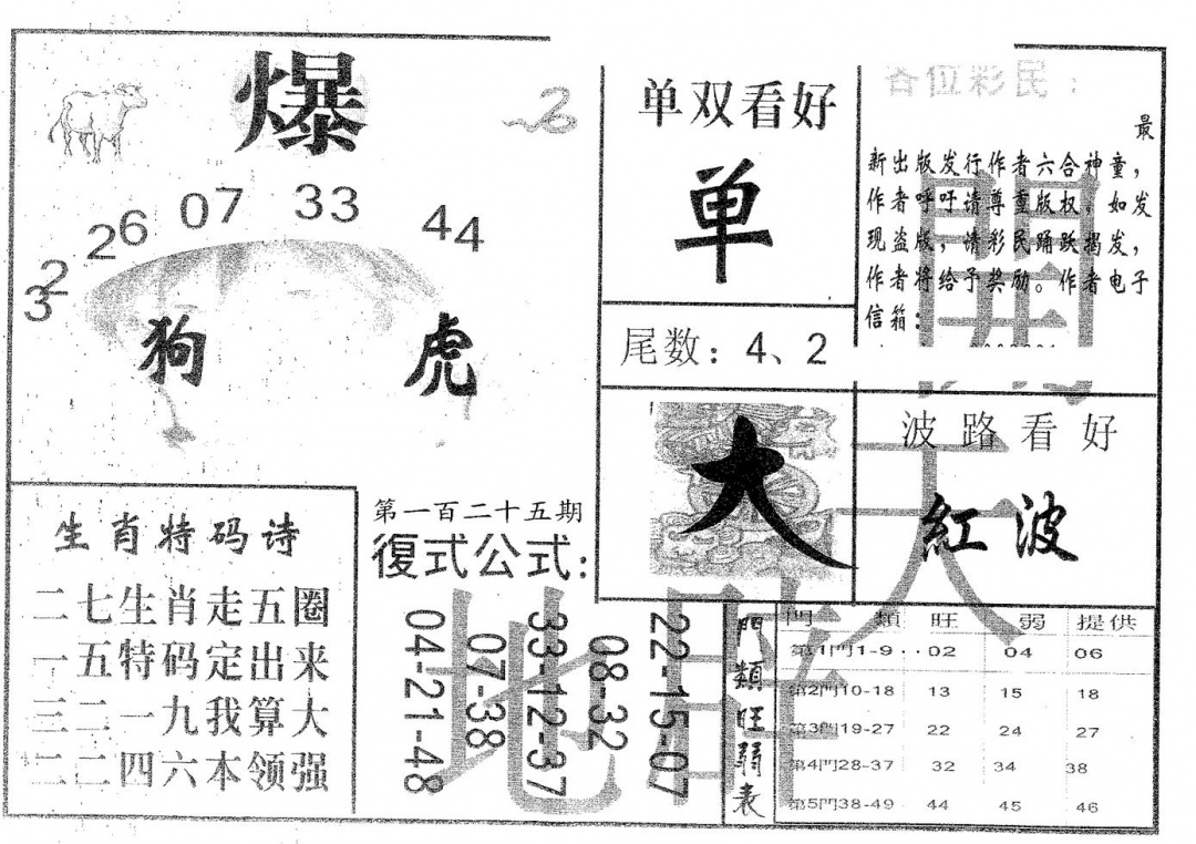 六合彩125期开天辟地(黑白)