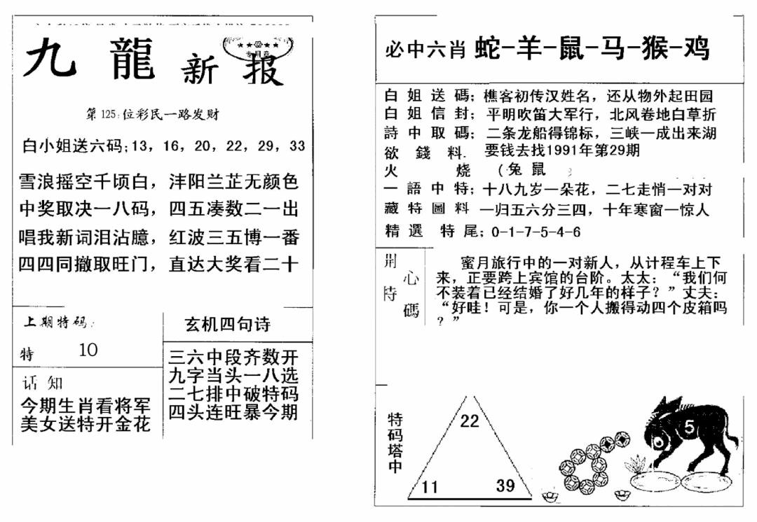 六合彩125期九龙新报(新)(黑白)
