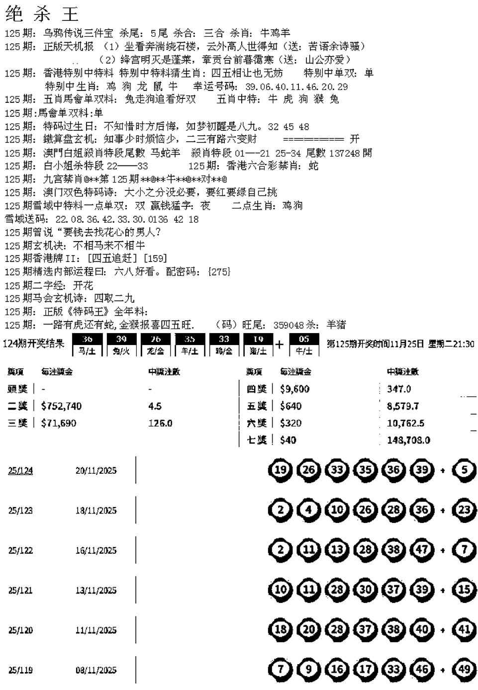 六合彩125期蓝天报B(黑白)