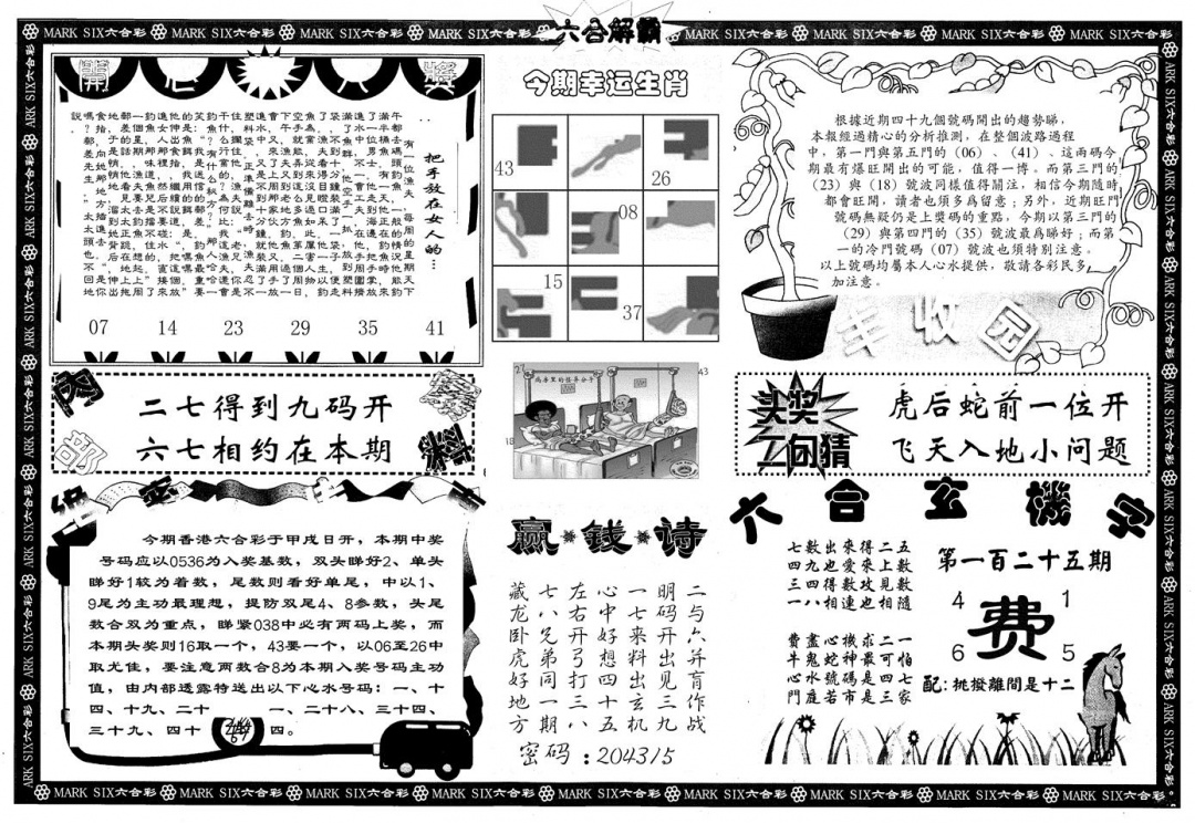 六合彩125期另版六合解霸B(黑白)