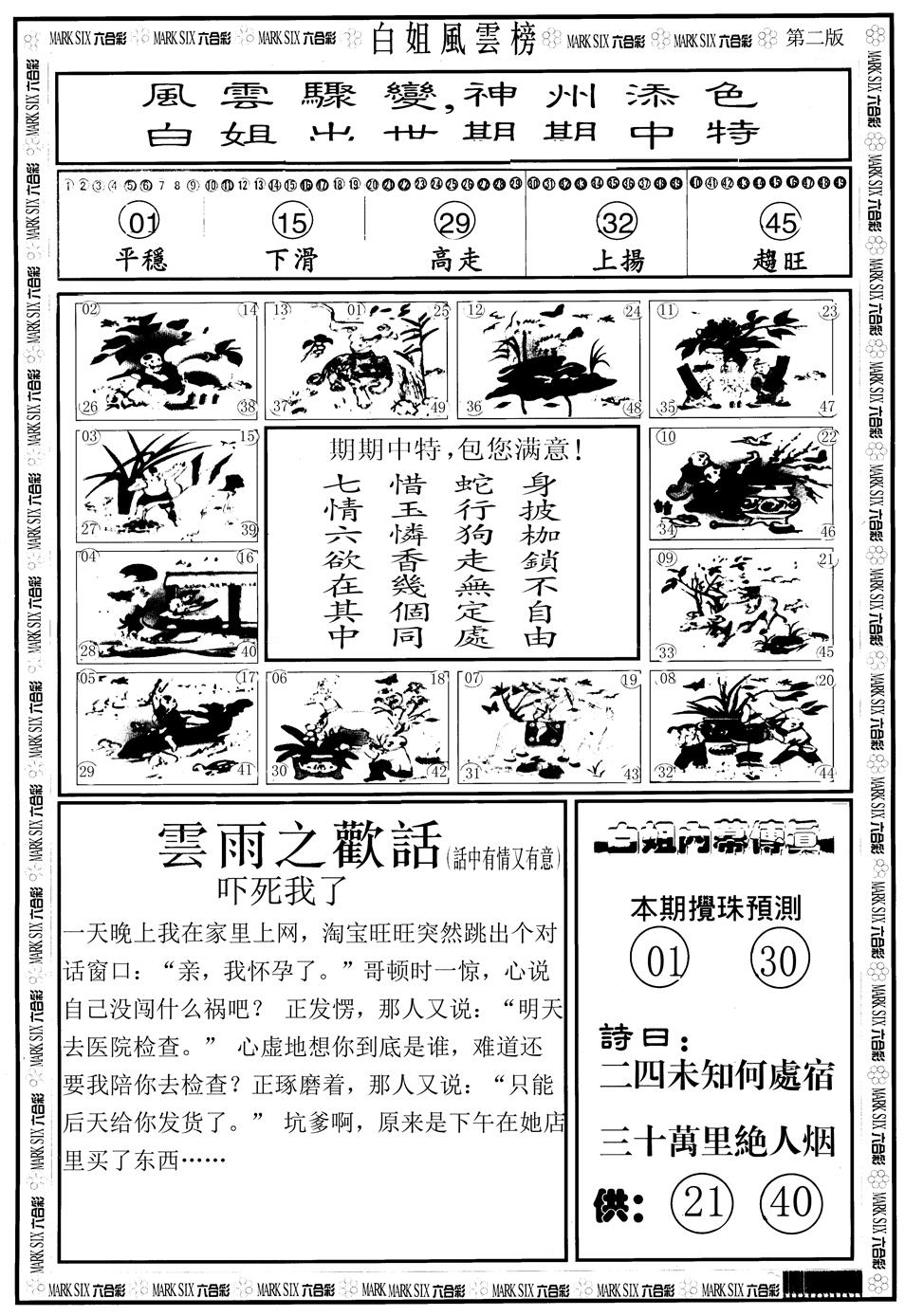 六合彩125期另版白姐风云榜B(黑白)