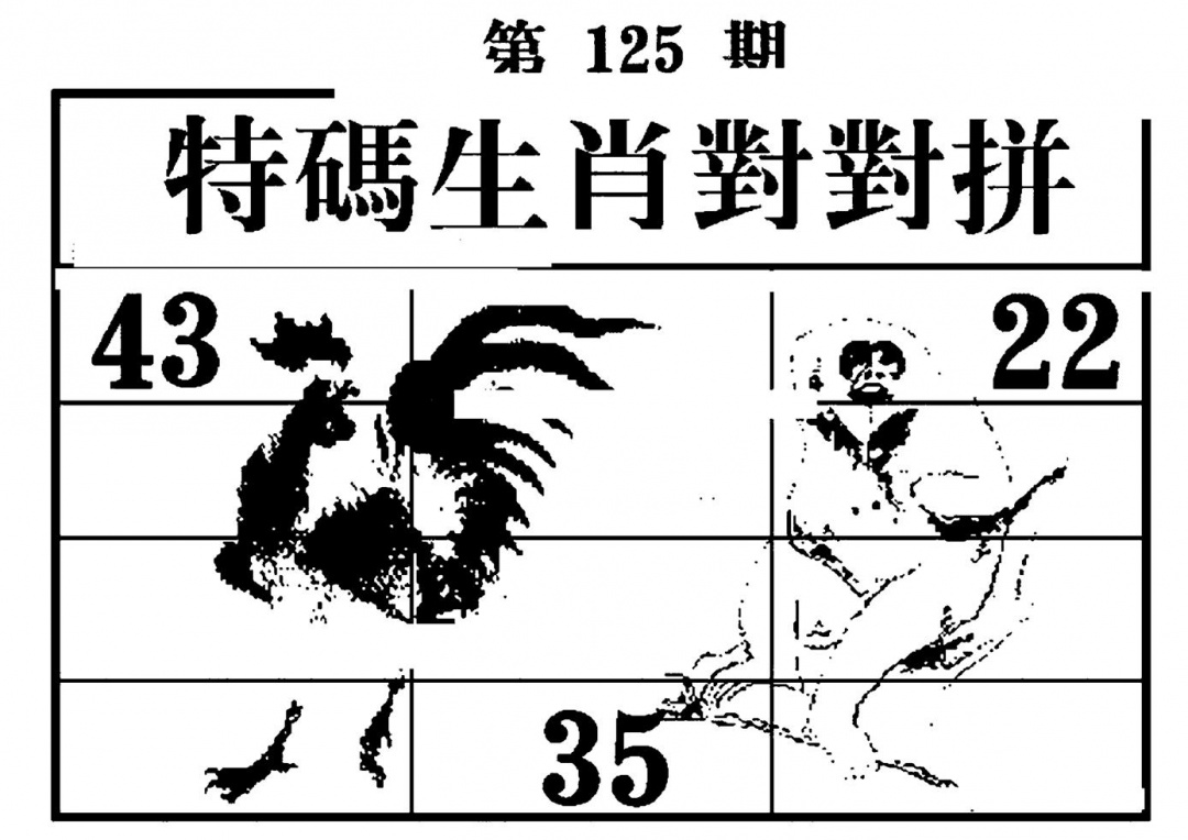 六合彩125期特码生肖对对拼(黑白)