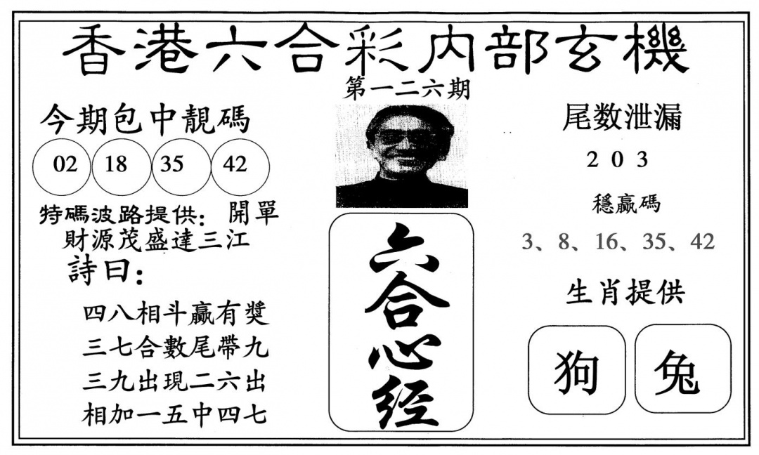 六合彩126期新心经(黑白)
