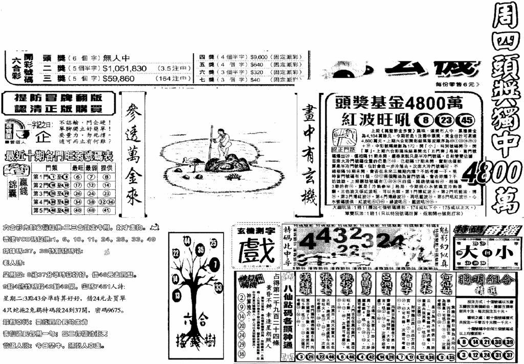 六合彩126期当日玄机(早)(黑白)