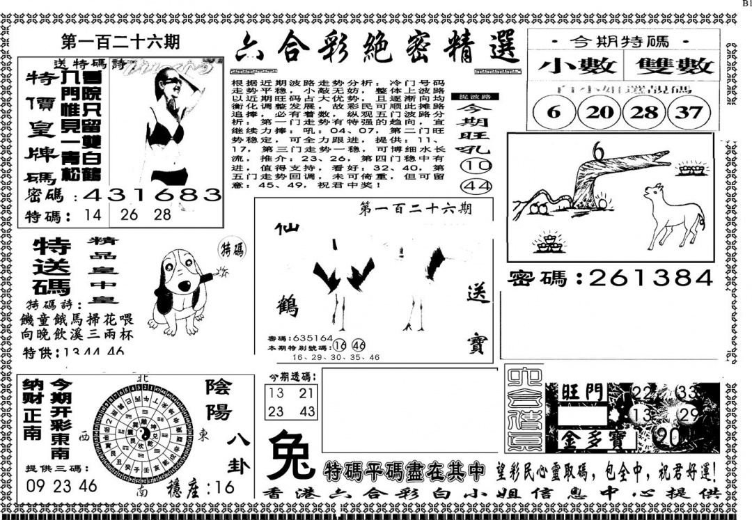 六合彩126期另版白姐绝密精选A(黑白)