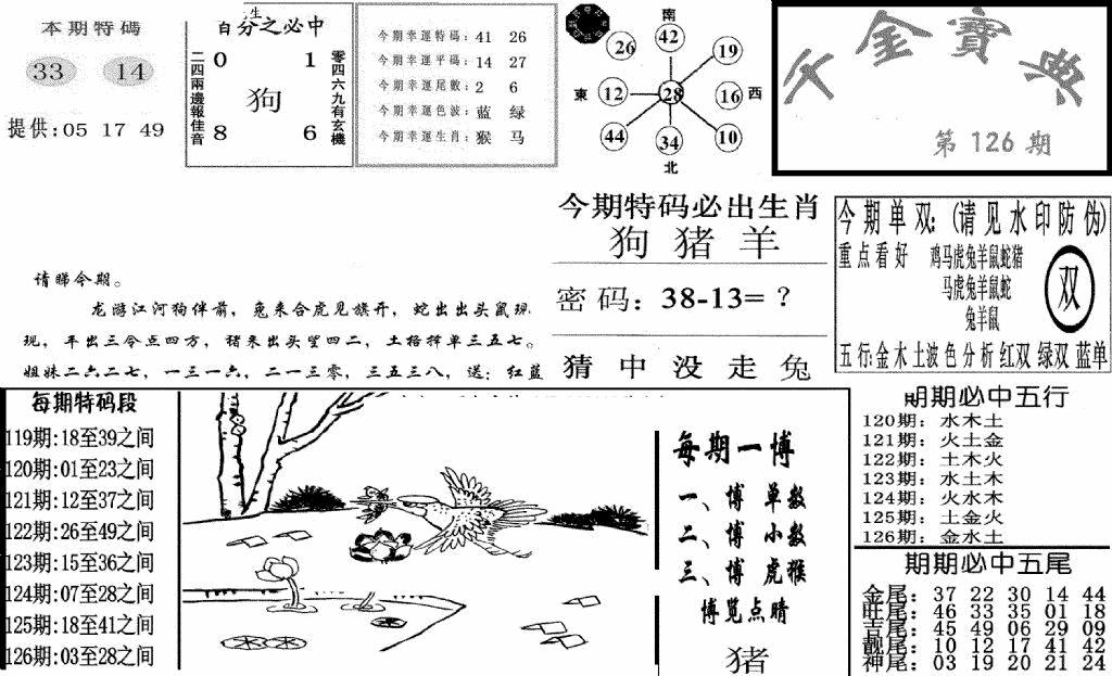 六合彩126期千金宝典(新图)(黑白)