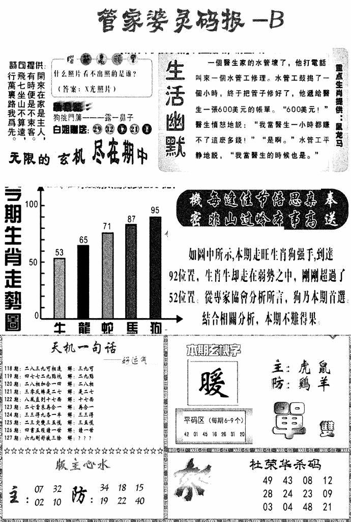 六合彩127期管家婆灵码报B(新图)(黑白)