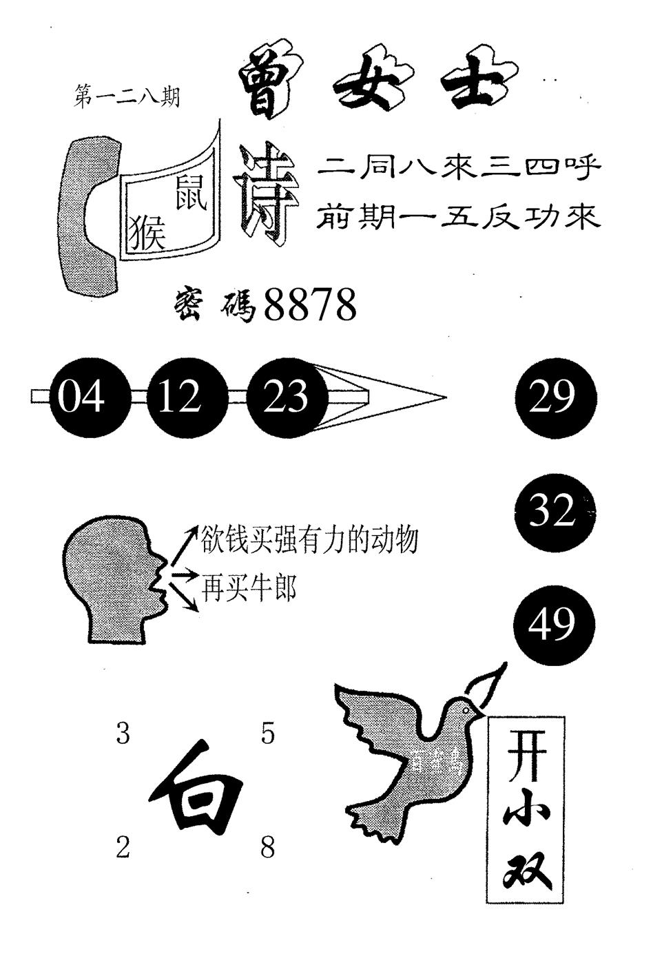 六合彩128期曾女士百灵鸟(黑白)