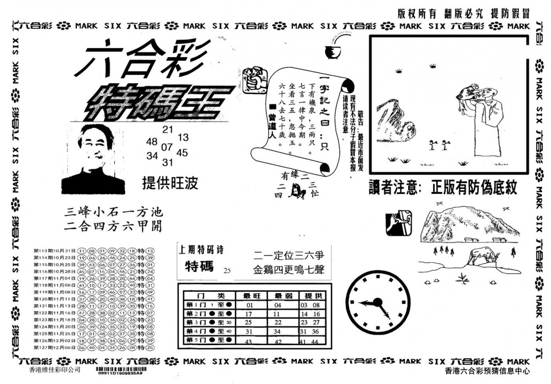 六合彩128期另版特码王(黑白)