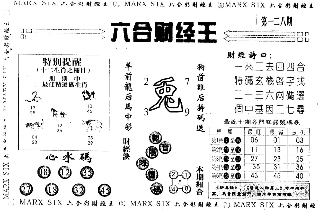 六合彩128期另版财经王一(黑白)