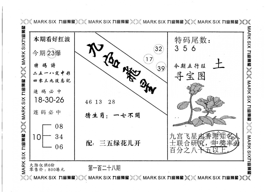 六合彩128期九宫飞星(黑白)