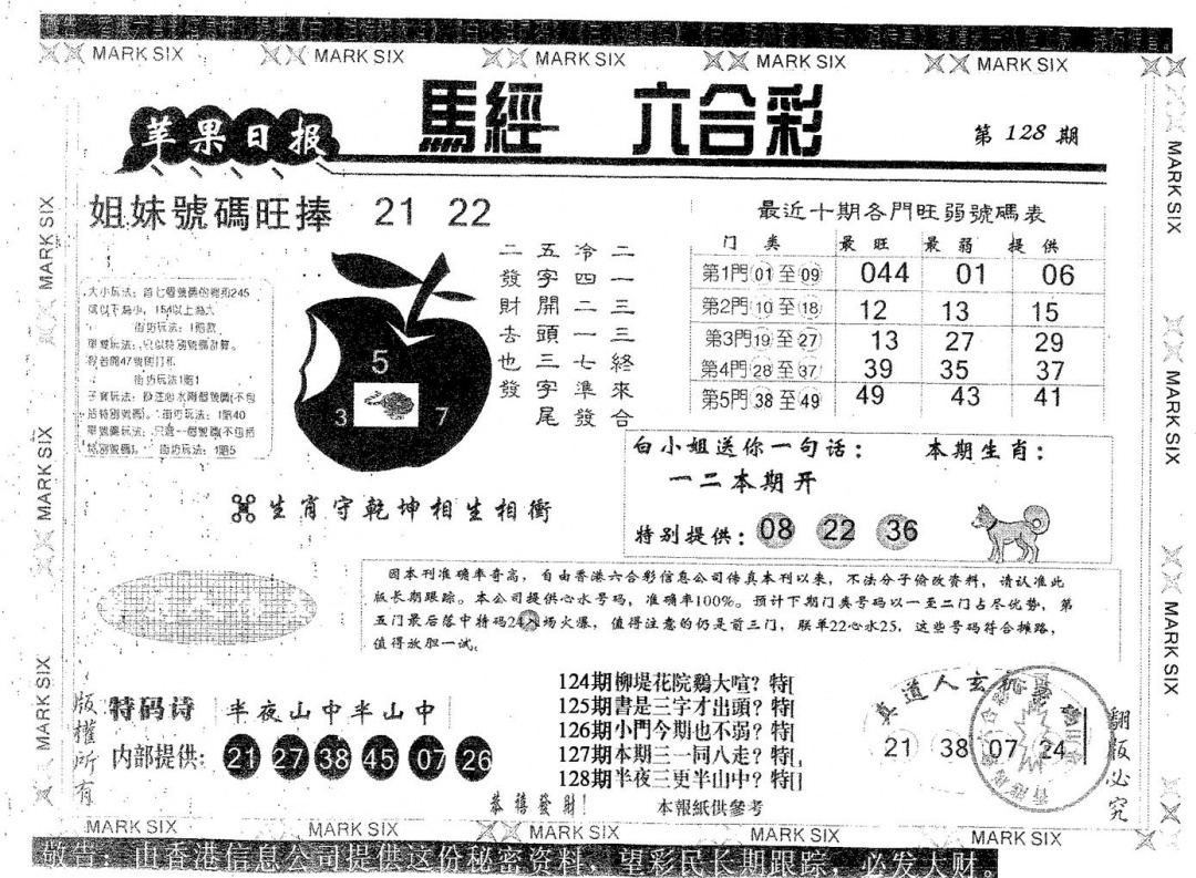 六合彩128期苹果日报B(黑白)