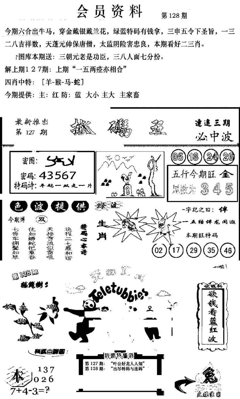 六合彩128期新版会员资料(新图)(黑白)