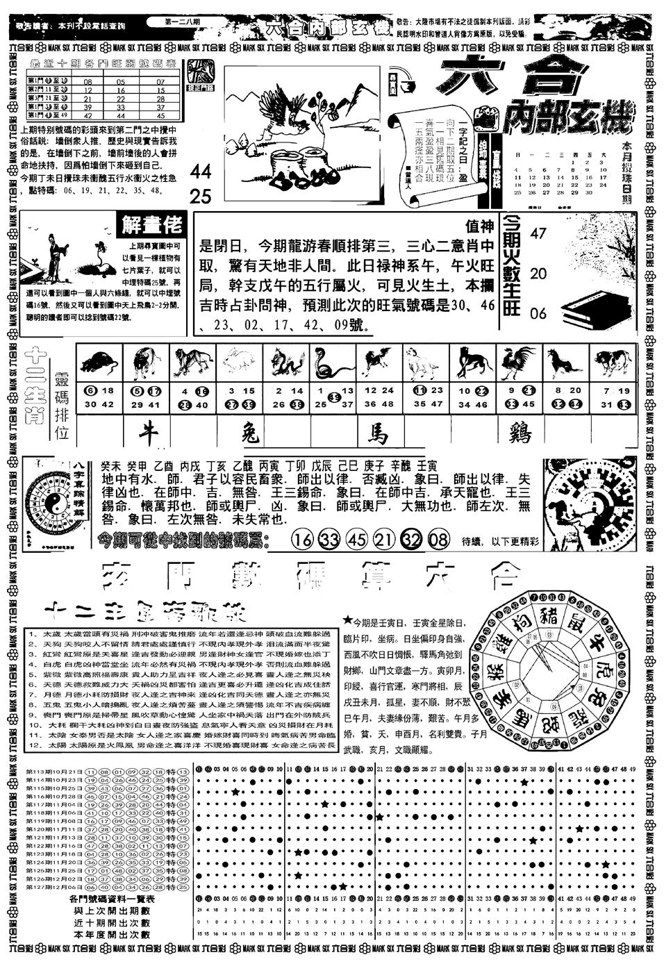 六合彩128期新版内部玄机A(黑白)