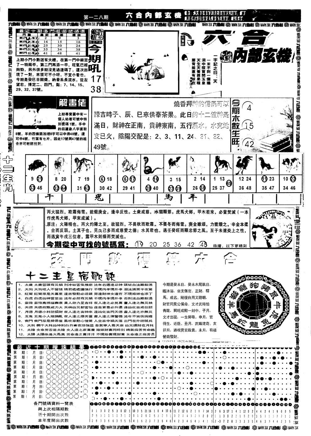 六合彩128期另版六内部玄机A(黑白)