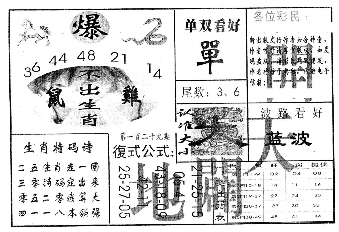 六合彩129期开天辟地(黑白)