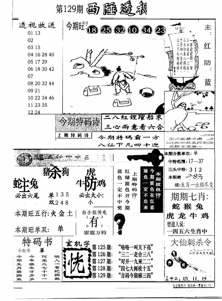 六合彩129期广东西陲透视(新报)(黑白)