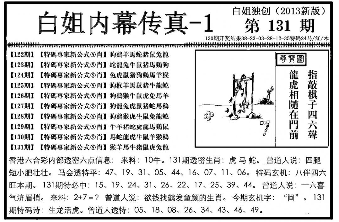 六合彩131期白姐内幕传真-1(新图)(黑白)