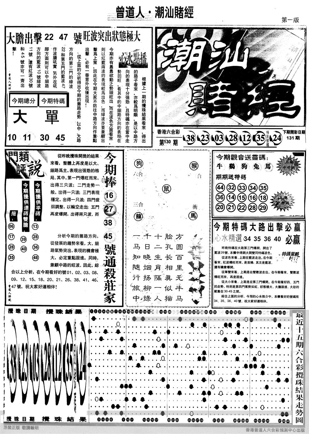 六合彩131期另版潮汕赌经A(黑白)