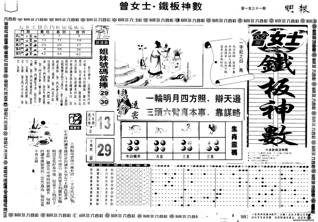 六合彩131期另版曾铁板神数A(黑白)