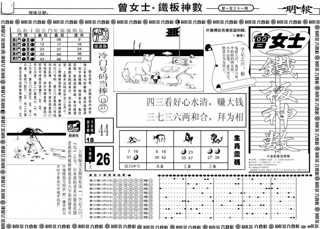 六合彩131期另版曾女士铁板A(黑白)
