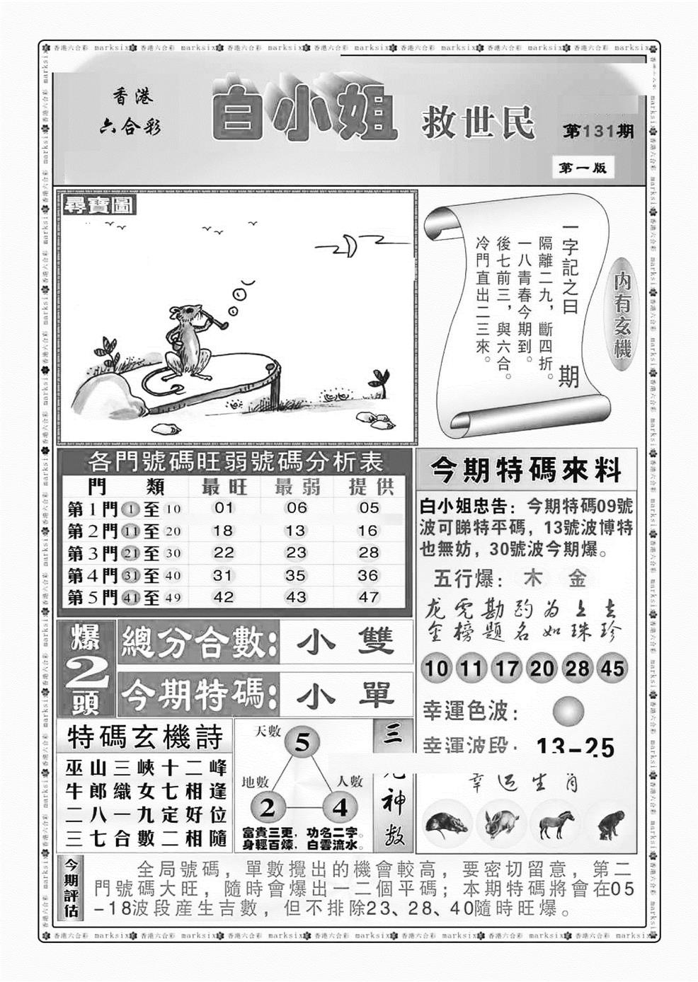 六合彩131期白小姐救世民A（新图）(黑白)