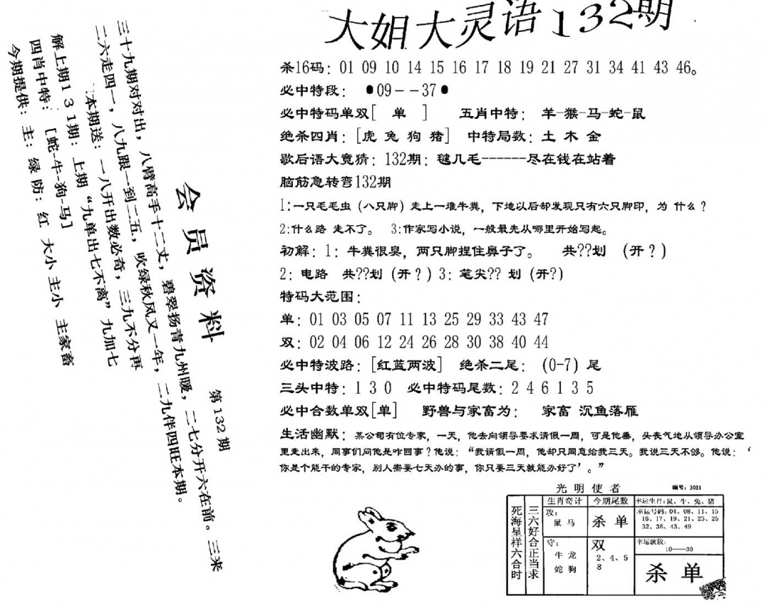 六合彩132期大姐大灵语报(新图)(黑白)