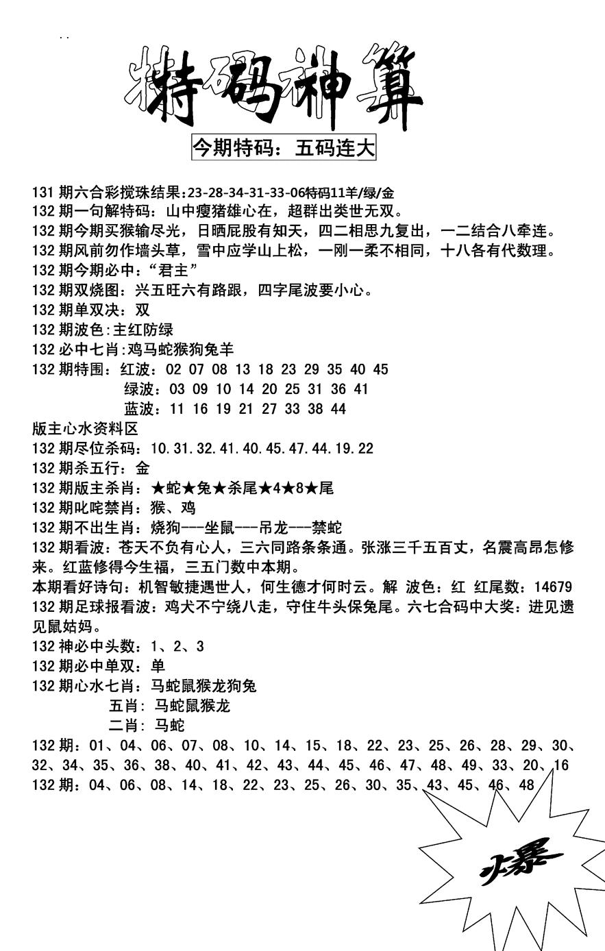 六合彩132期特码神算(新图)(黑白)