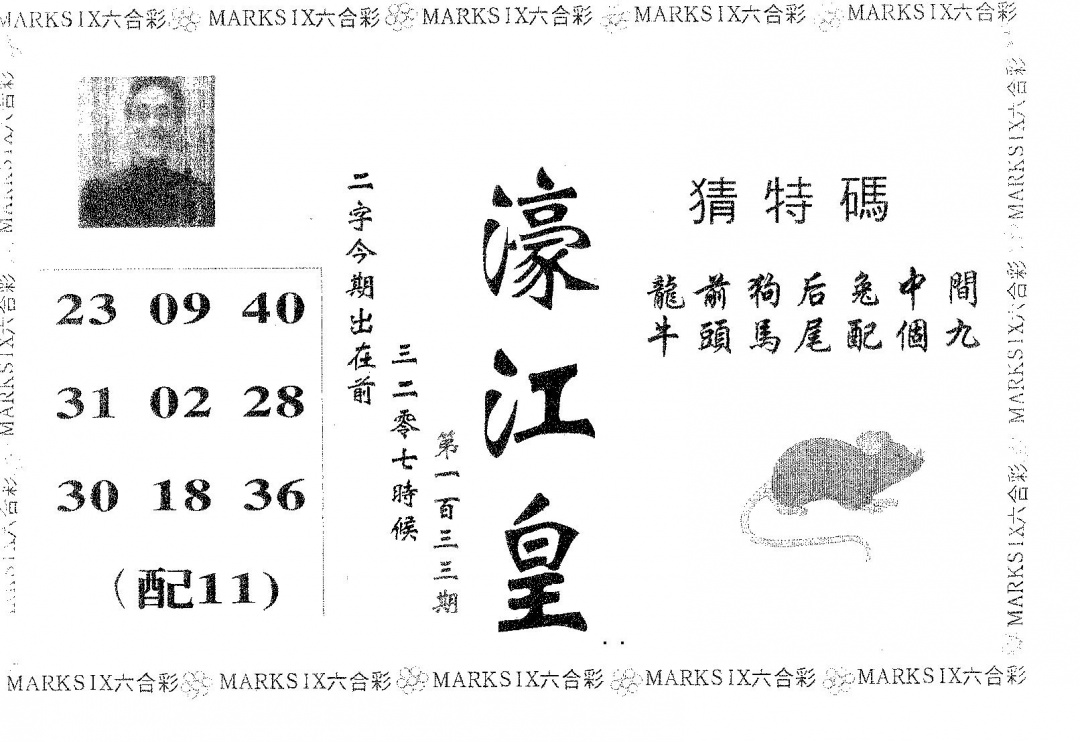 六合彩133期濠江皇(黑白)